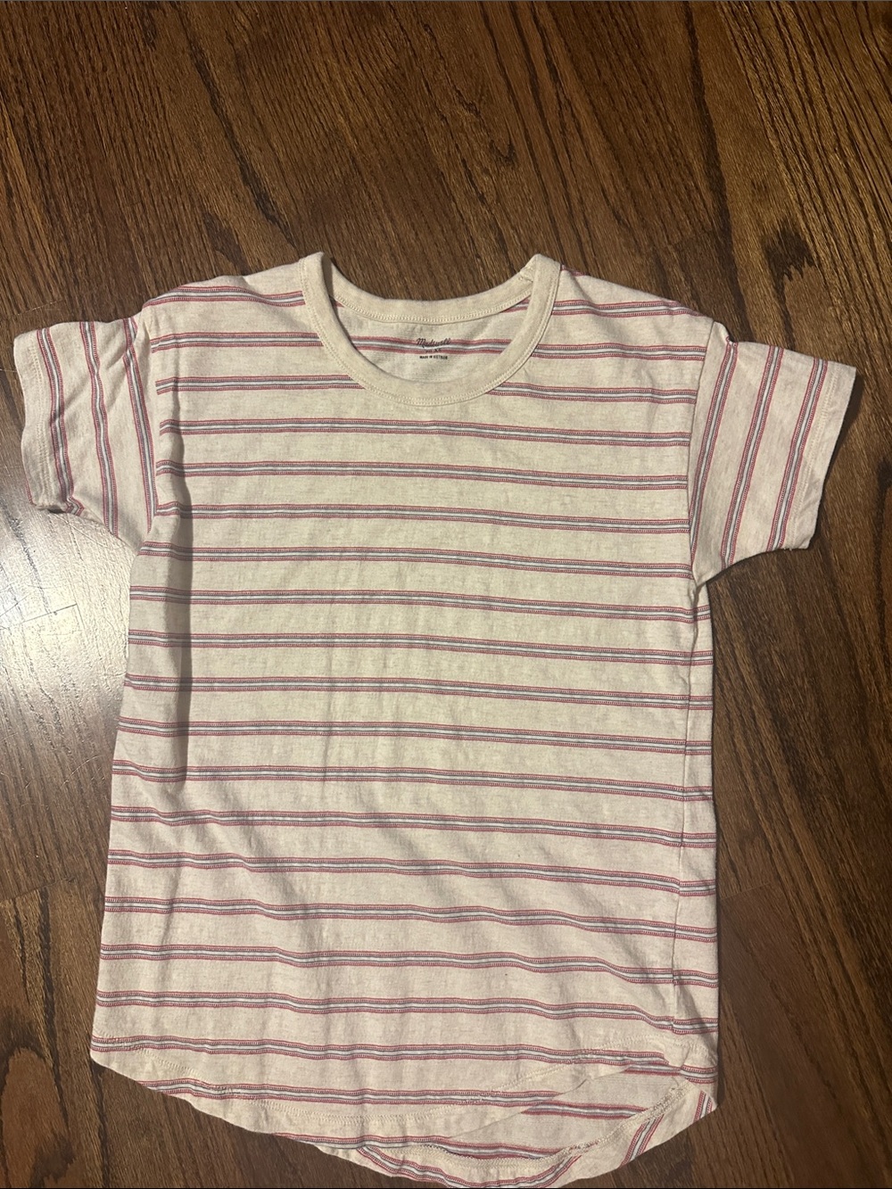 Madewell Cream Tee with Pink Stripe Detail